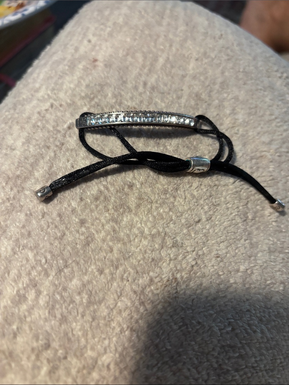 Brighton Silver Bar Bracelet with Clear Crystals - Black Cord - Picture 3 of 3